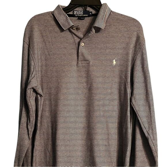 Ralph Lauren Polo Shirt Mens Medium Navy & White Striped Pony Vintage Preppy - Picture 4 of 9